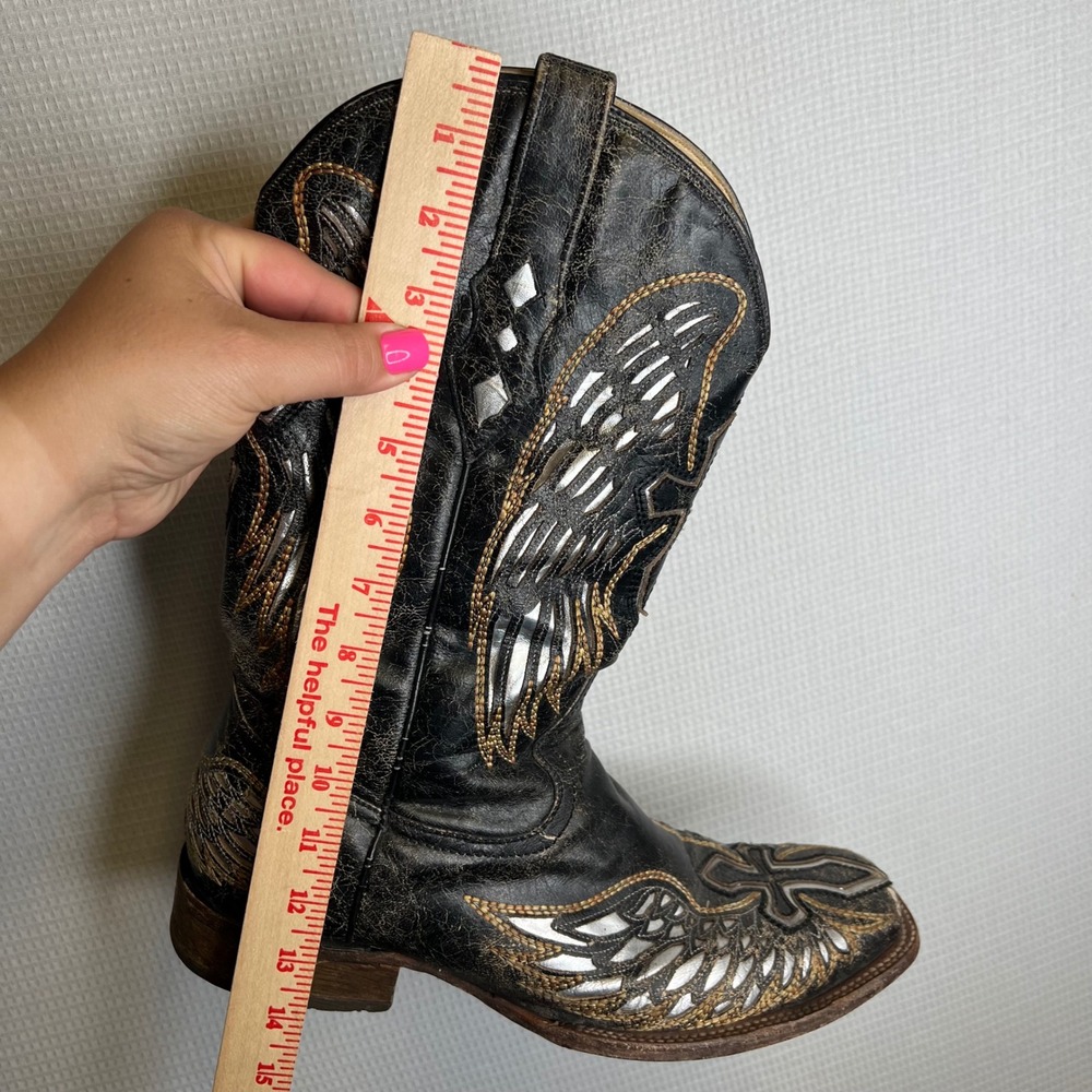 Corral Womens Black Distressed Leather Wing Cross Inlay Cowboy Boots A2005 11.5D - Picture 6 of 6